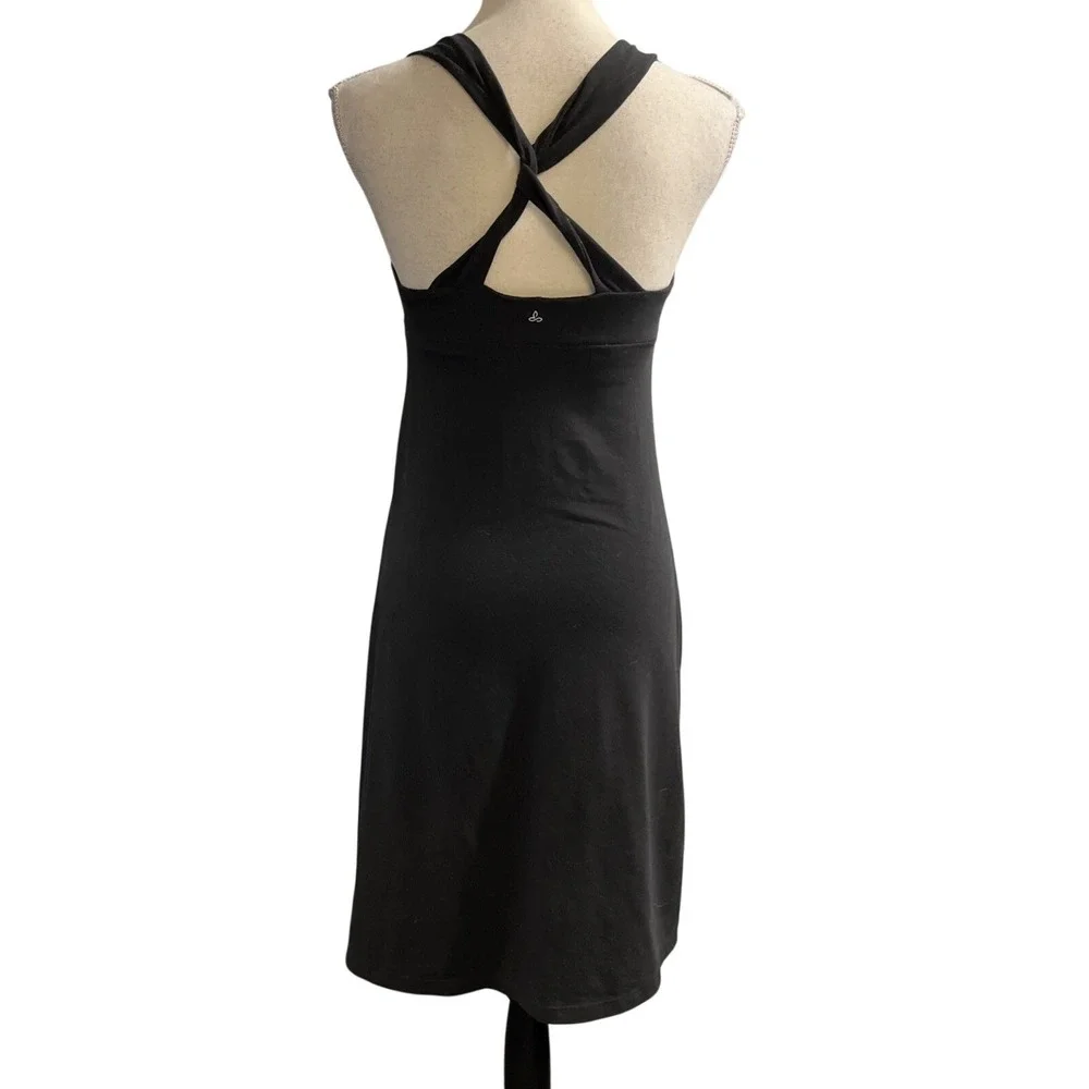 Prana‎ Mario Dress Black Athletic Knot Front Size S Built In Bra Comfort Travel